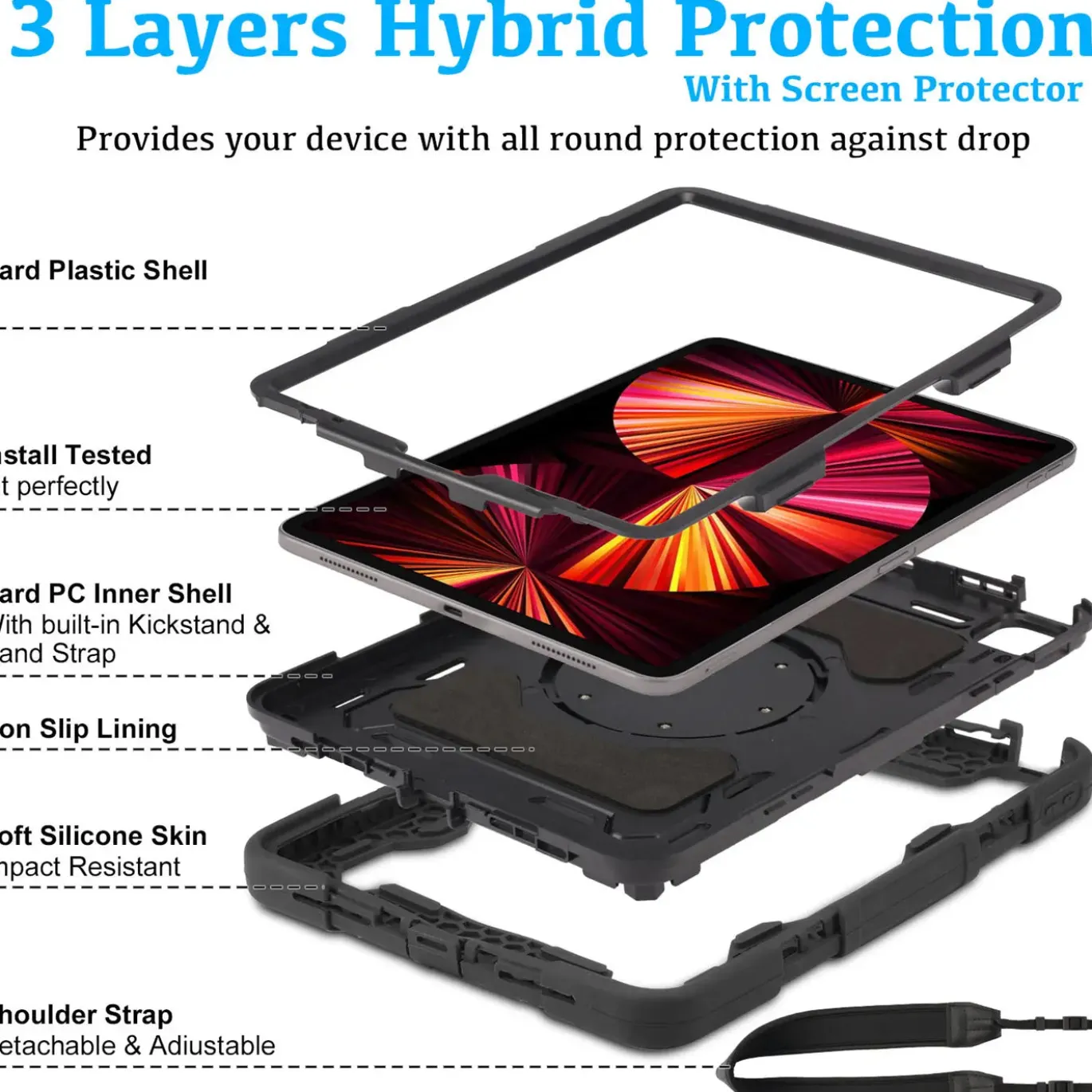 11" iPad Pro (1.–3. Gen.) - Armor Case mit Ständer & Schultergurt