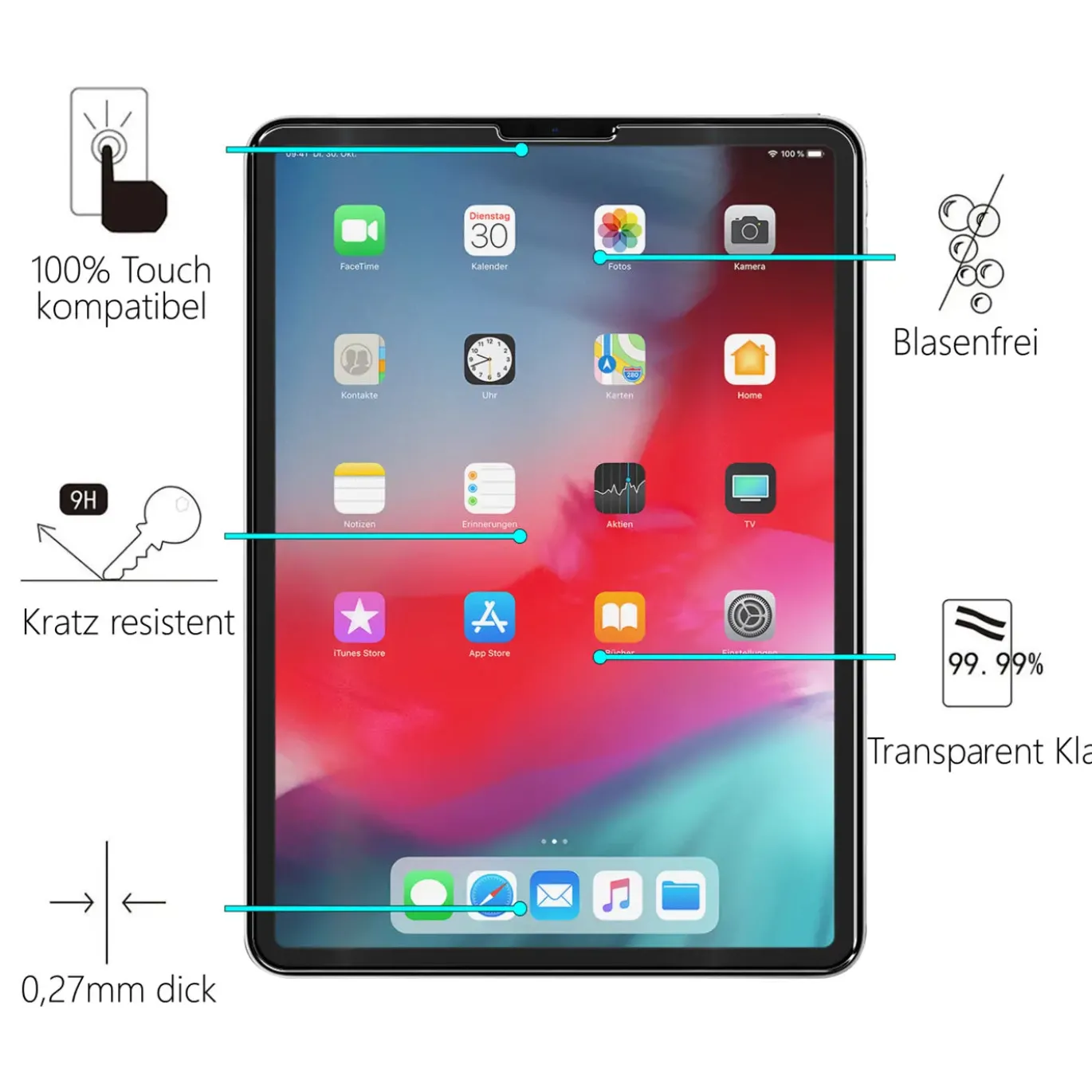 11" iPad Pro (1. Gen.) - Panzerglas gehärtet für Display