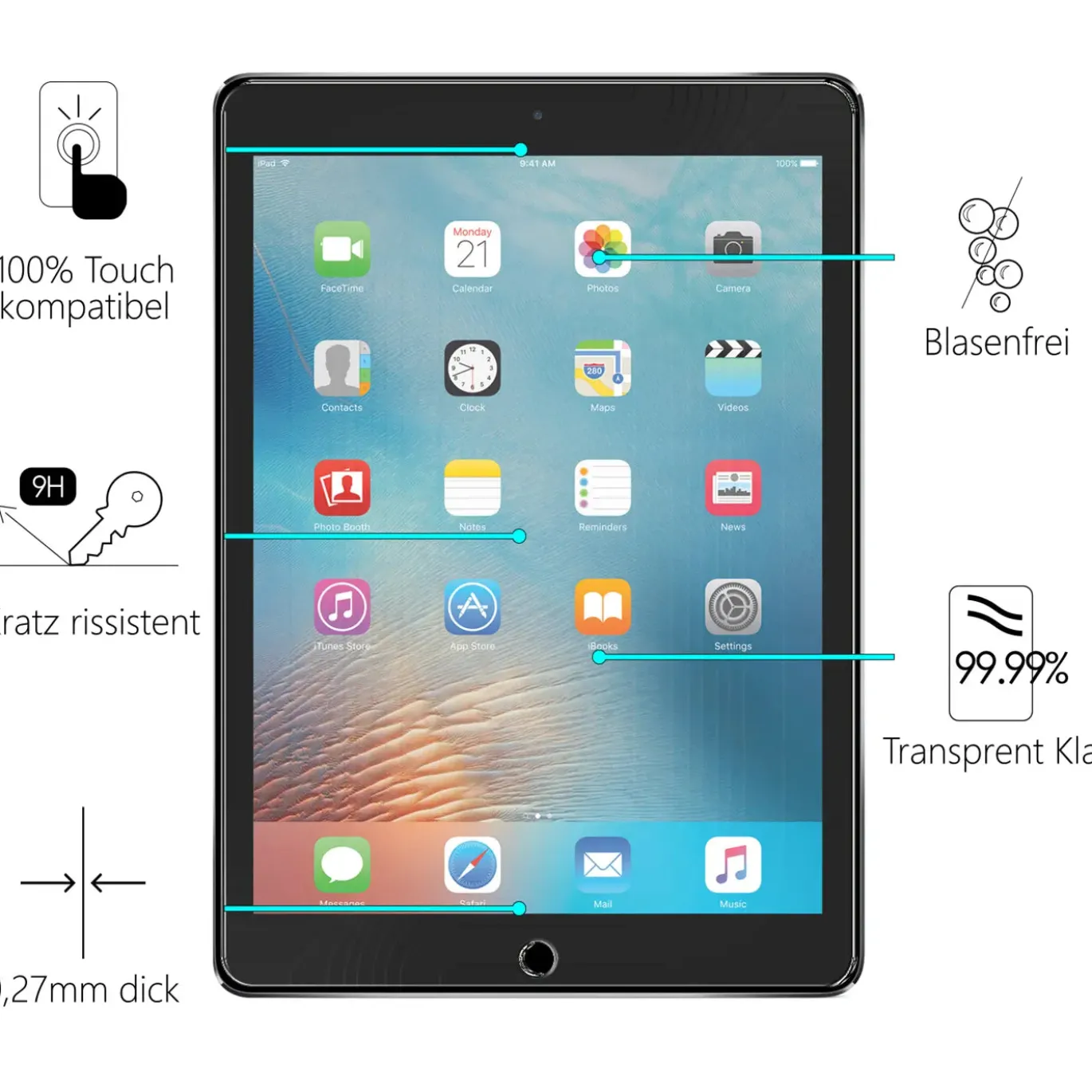 10,5" iPad Pro - Panzerglas gehärtet für Display