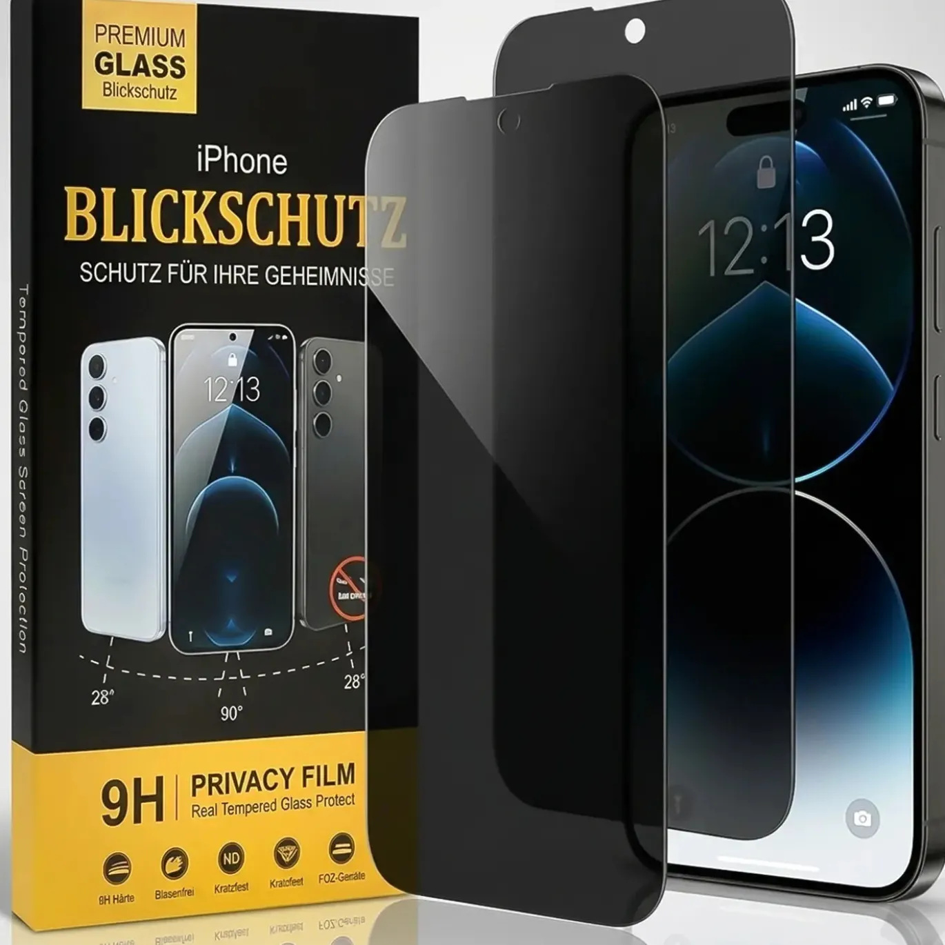 Blickschutzfolie für iPhone 13 / 13 Pro / 14 - Premium Sichtschutz & Panzerglas