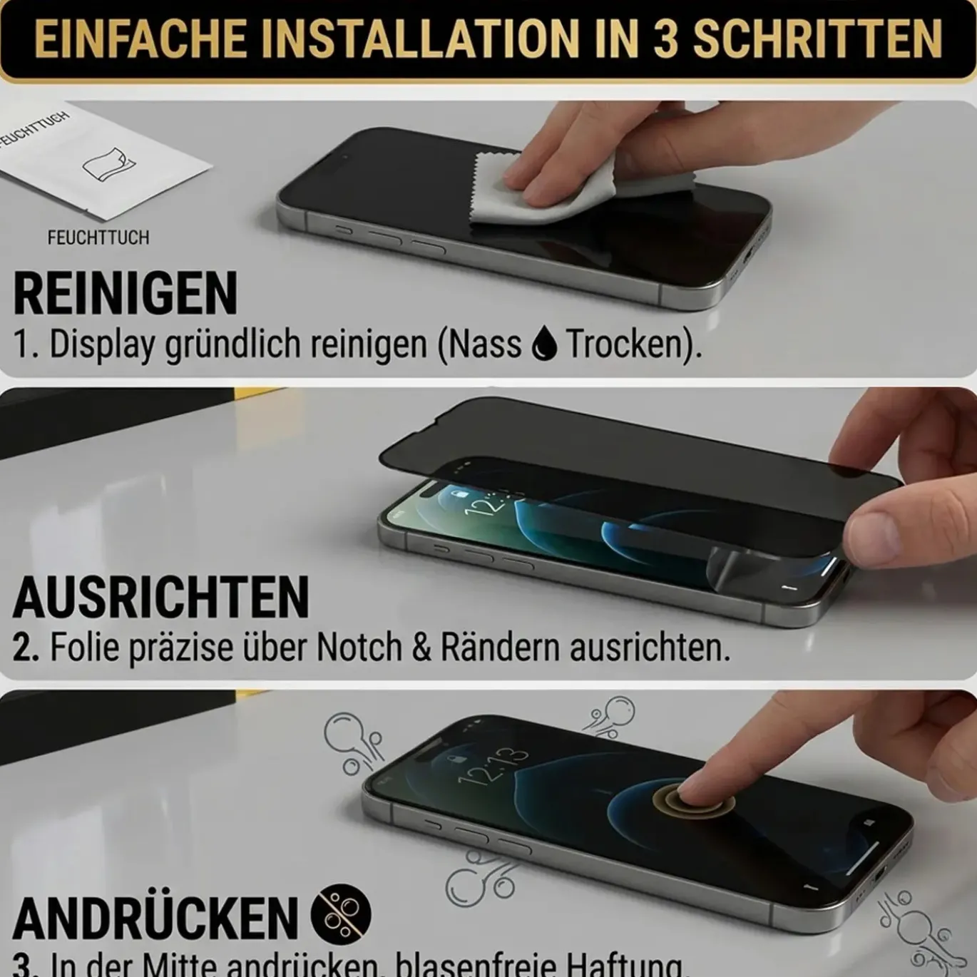Blickschutzfolie für iPhone 12 / 12 Pro - Premium Sichtschutz & Panzerglas