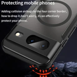 Google Pixel 8 - Stoßfestes MagSafe Case in Schwarz mit halbtransparenter Rückseite