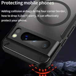 Google Pixel 8 Pro - Stoßfestes MagSafe Case in Schwarz mit halbtransparenter Rückseite