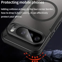Google Pixel 10 Pro XL - Stoßfestes MagSafe Case in Schwarz mit halbtransparenter Rückseite