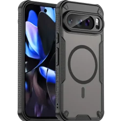 Google Pixel 9 Pro XL - Stoßfestes MagSafe Case in Schwarz mit halbtransparenter Rückseite