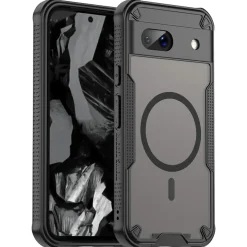 Google Pixel 8a - Stoßfestes MagSafe Case in Schwarz mit halbtransparenter Rückseite