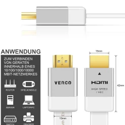 HDMI Flach Kabel - HD-Flat-100B - 10M - Weiss