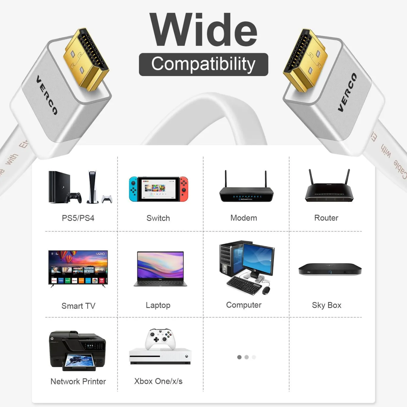 HDMI Flach Kabel - HD-Flat-100B - 5M - Weiss