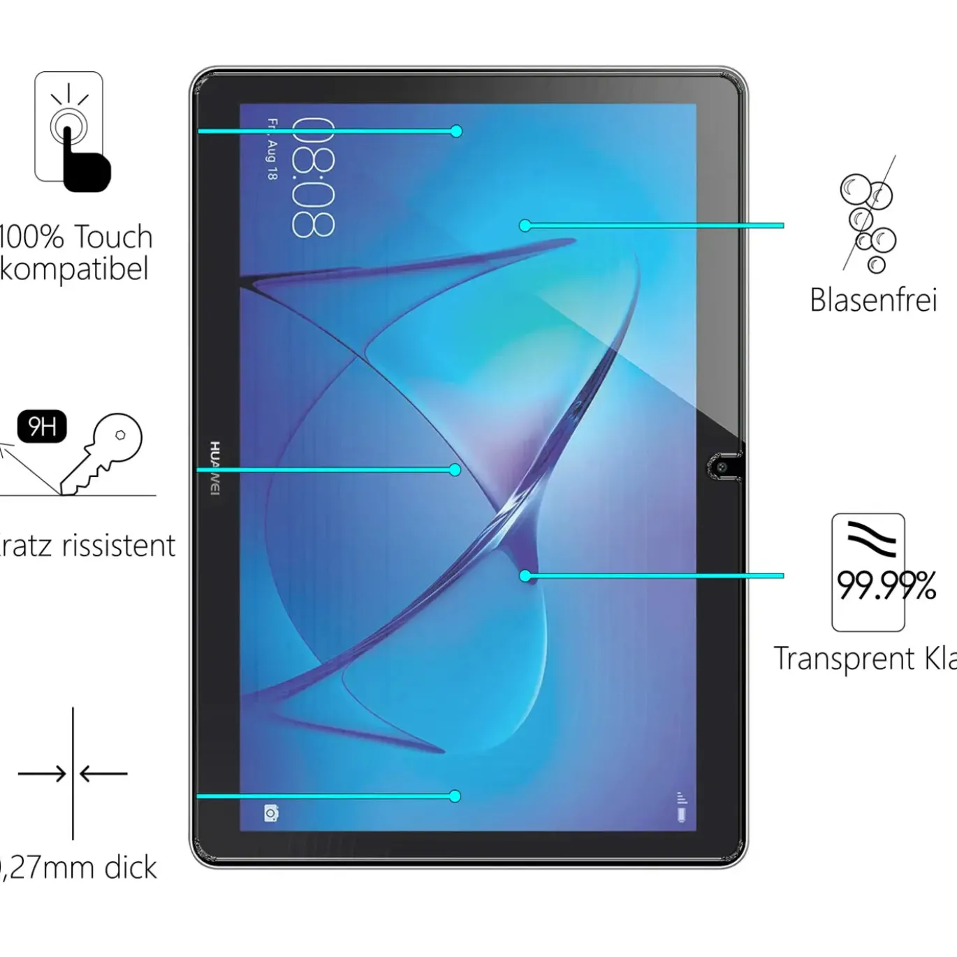 Huawei Mediapad T3 10 - Panzerglas gehärtet für Display