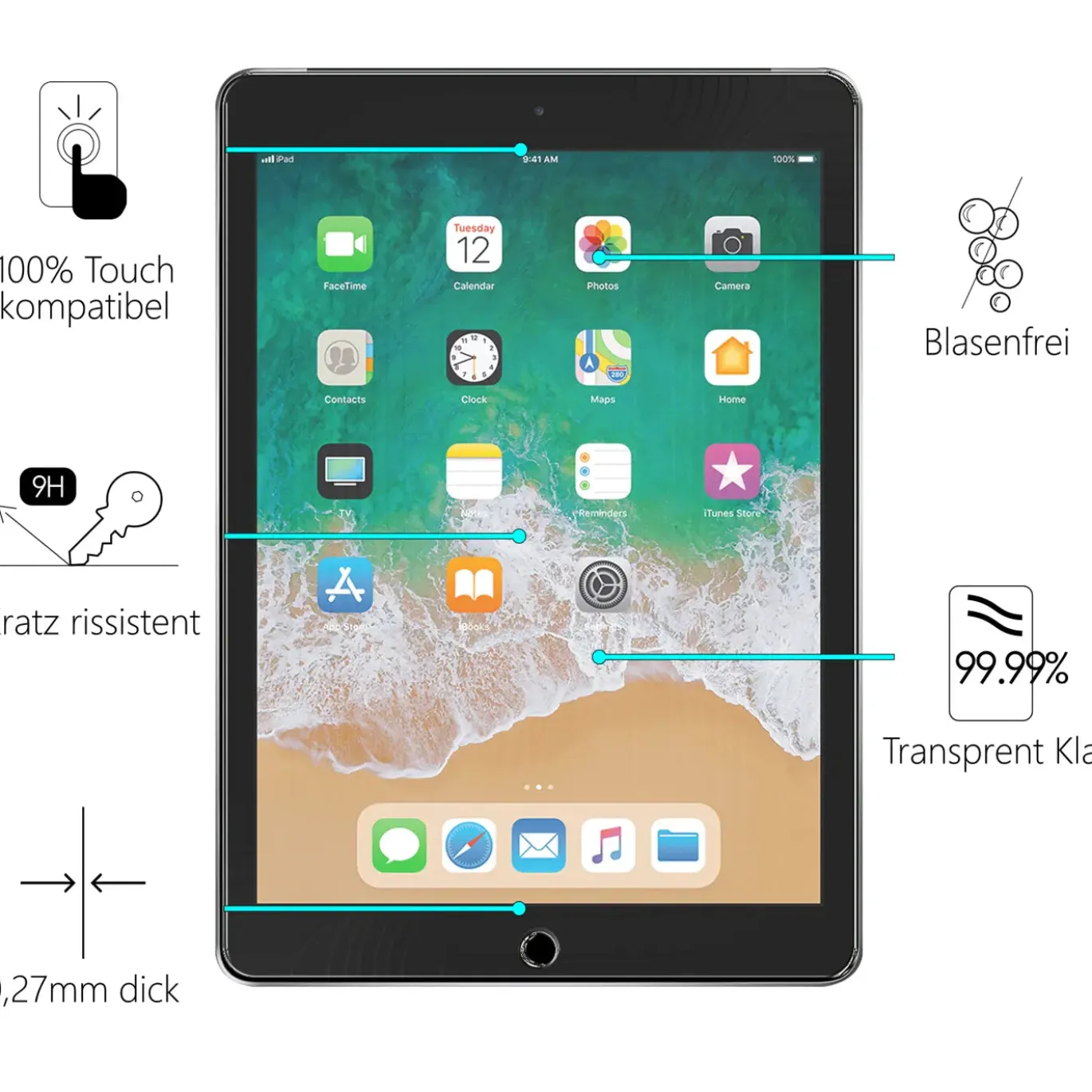iPad Air 2 - Panzerglas gehärtet für Display