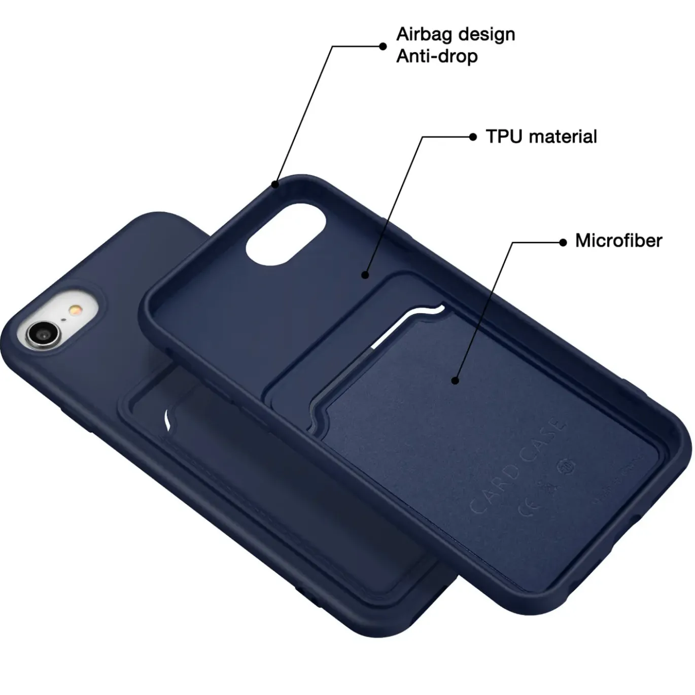 iPhone 7 / 8 / SE 2 / SE 3 - Silikonhülle mit Kartenfach & Kameraschutz