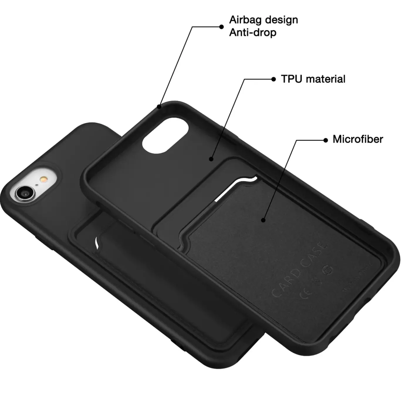 iPhone 7 / 8 / SE 2 / SE 3 - Silikonhülle mit Kartenfach & Kameraschutz