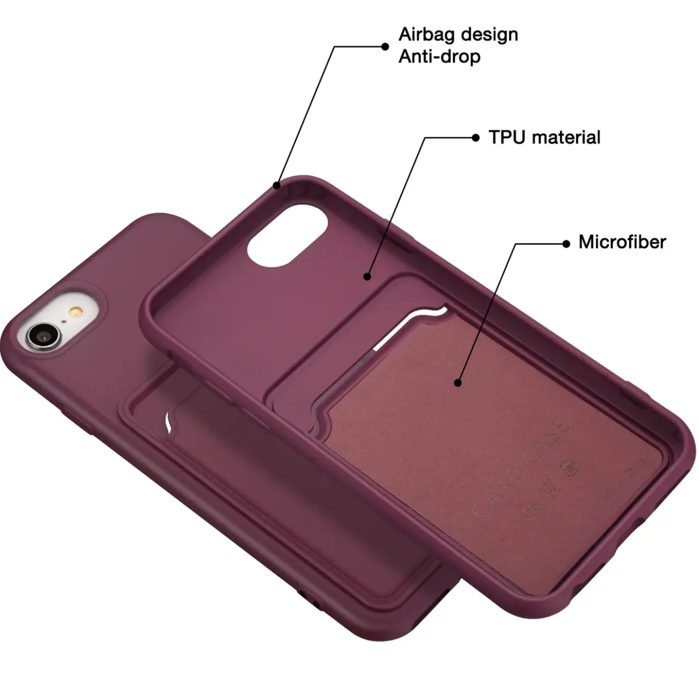 iPhone 7 / 8 / SE 2 / SE 3 - Silikonhülle mit Kartenfach & Kameraschutz