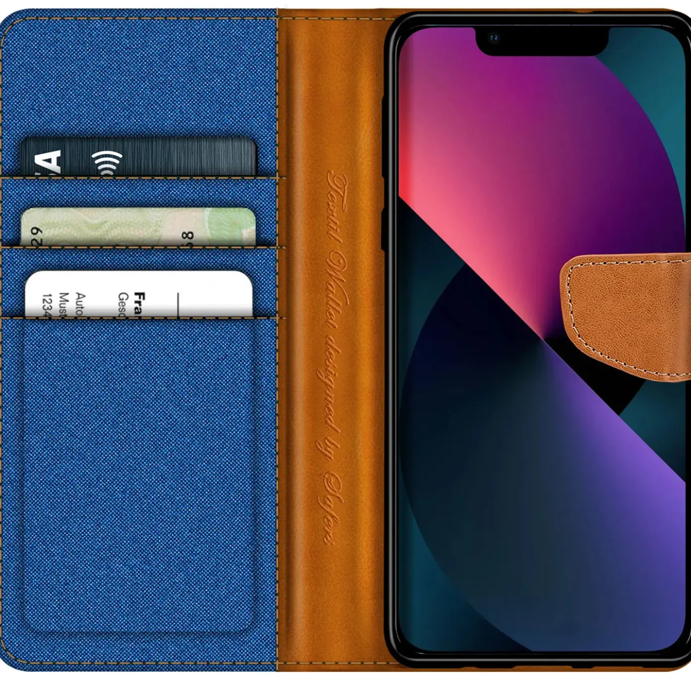 iPhone 13 - Jeanslook Klapphülle mit Kartenfach