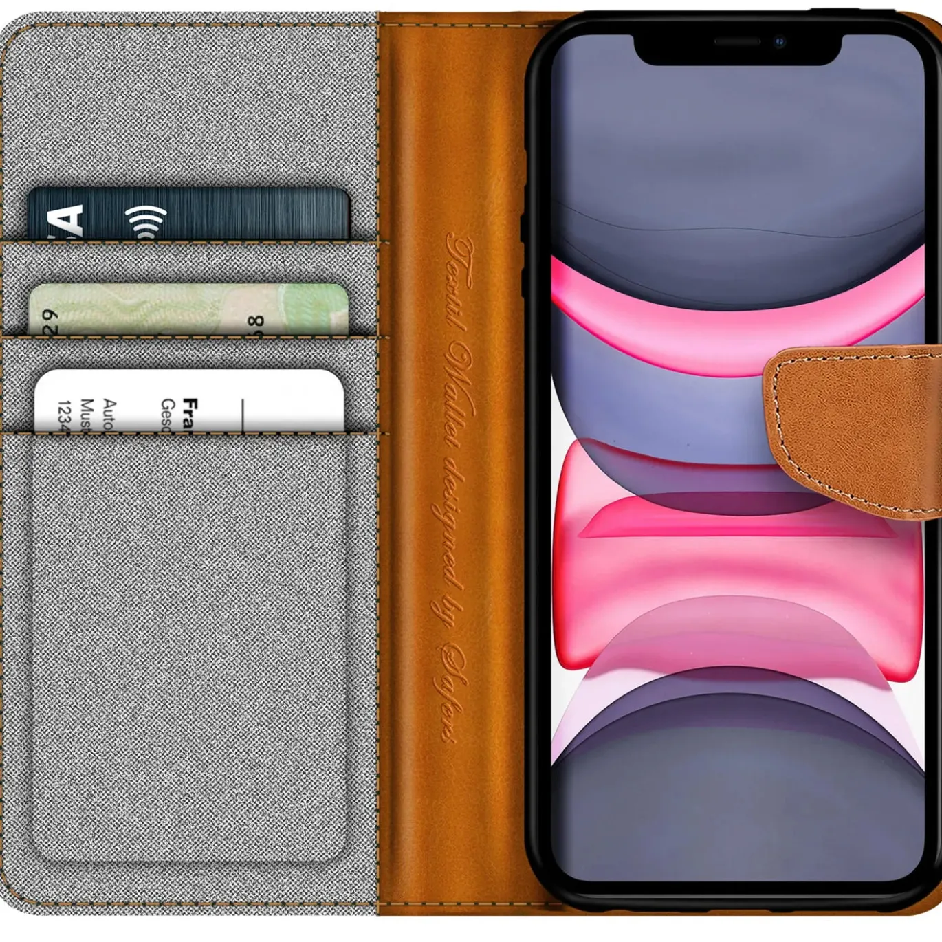 iPhone 11 - Jeanslook Klapphülle mit Kartenfach