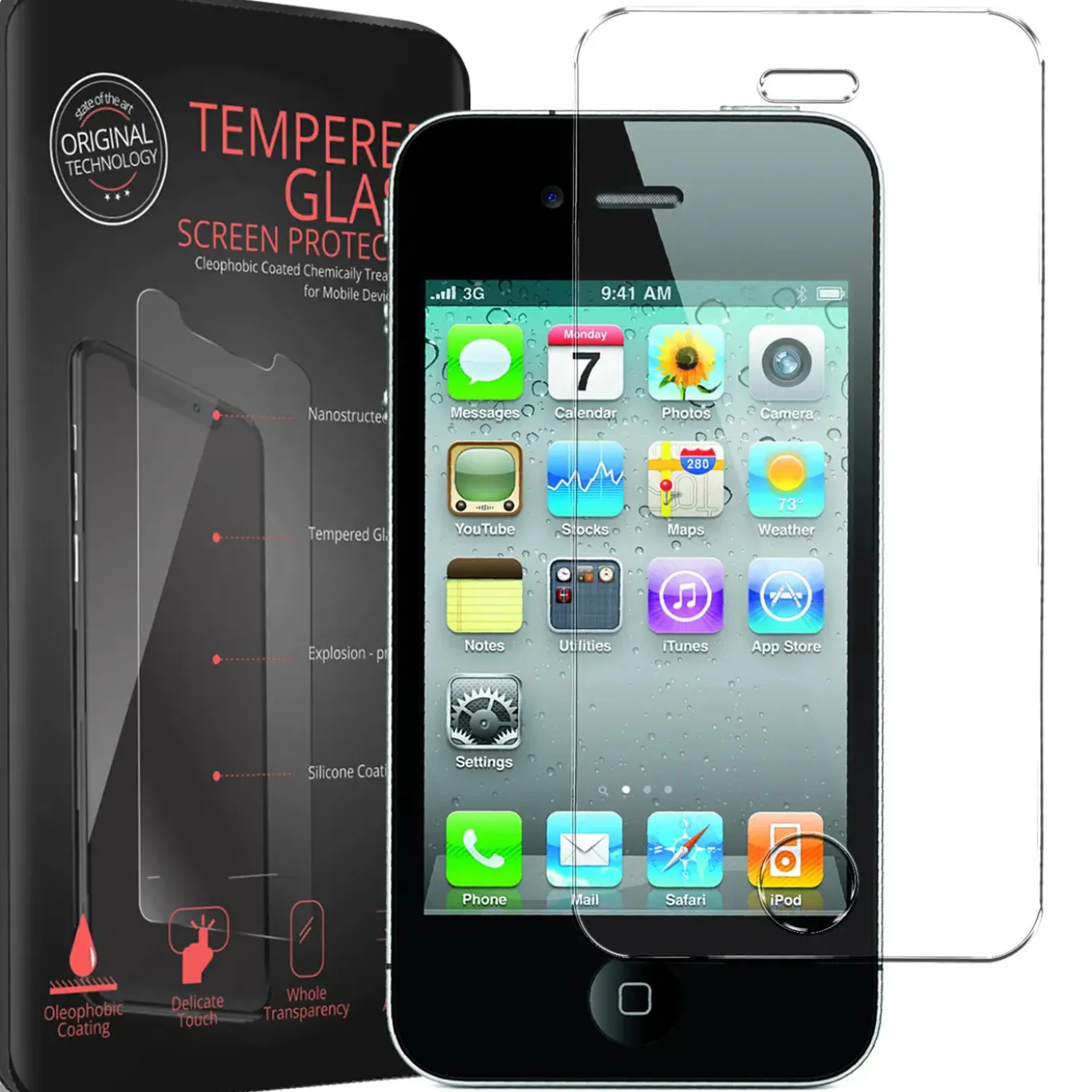 iPhone 4 / 4S - 2x 9H Panzer Glasfolie, Displayfolie