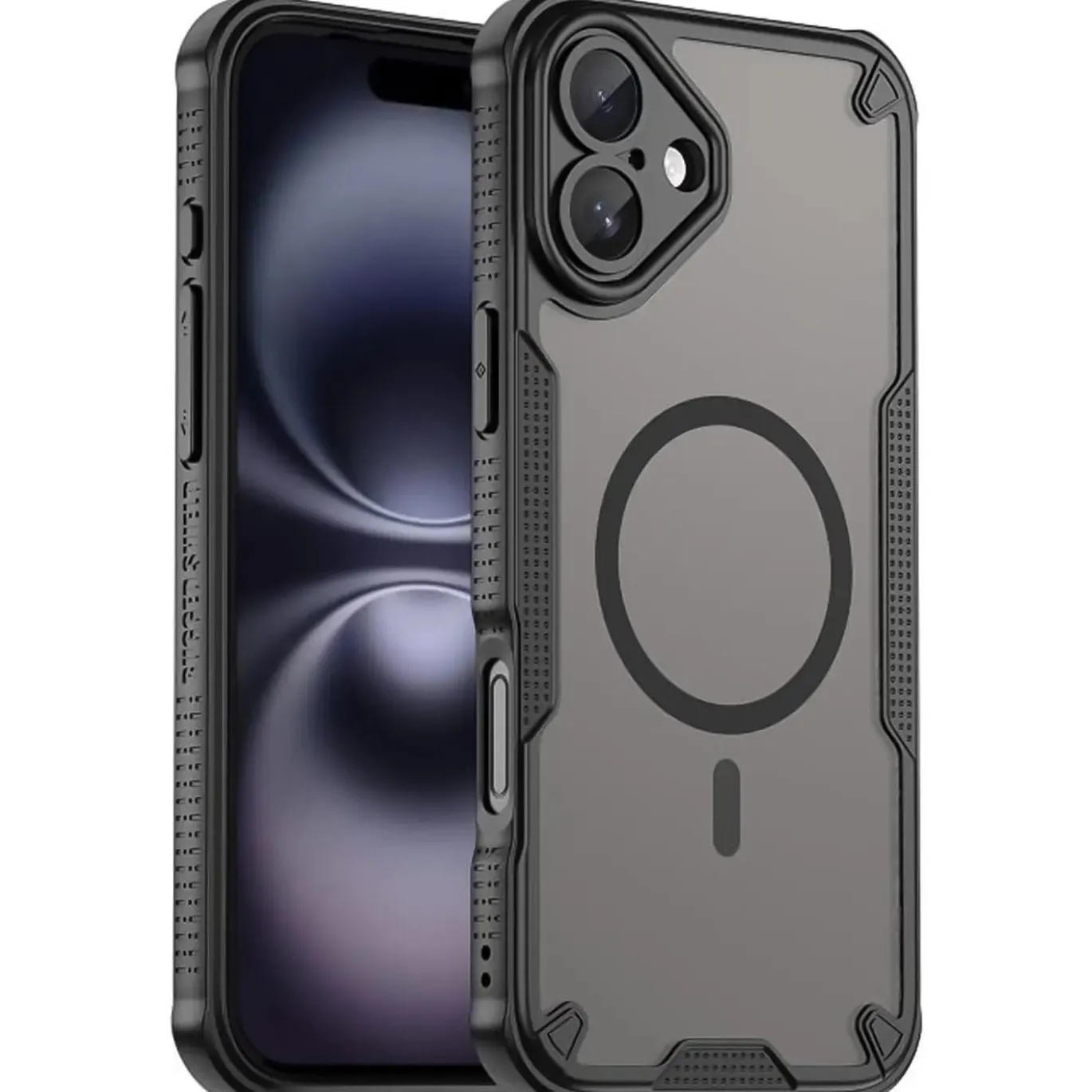 iPhone 16 - Stoßfestes MagSafe Case in Schwarz mit halbtransparenter Rückseite