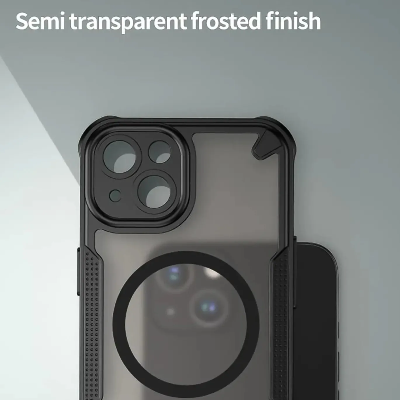 iPhone 13 - Stoßfestes MagSafe Case in Schwarz mit halbtransparenter Rückseite