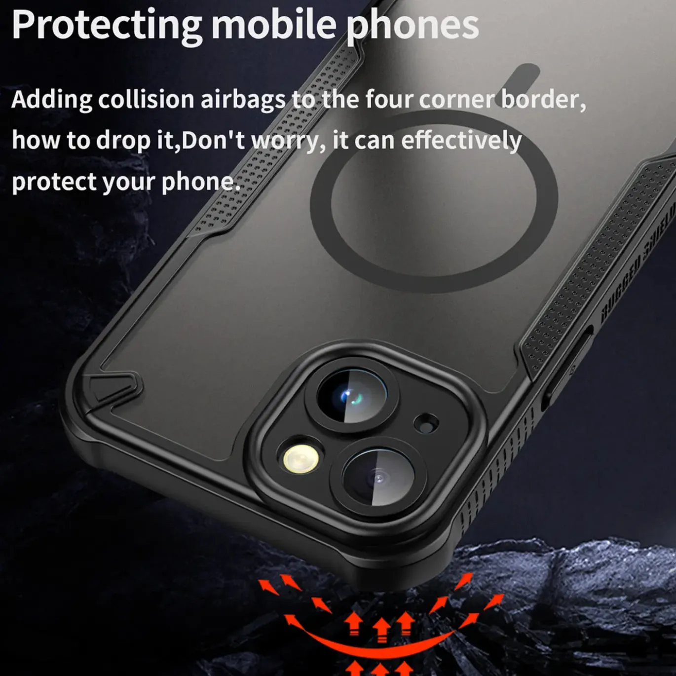 iPhone 14 - Stoßfestes MagSafe Case in Schwarz mit halbtransparenter Rückseite
