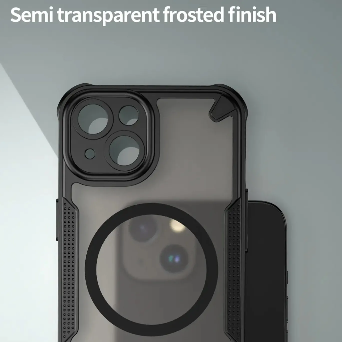 iPhone 14 - Stoßfestes MagSafe Case in Schwarz mit halbtransparenter Rückseite