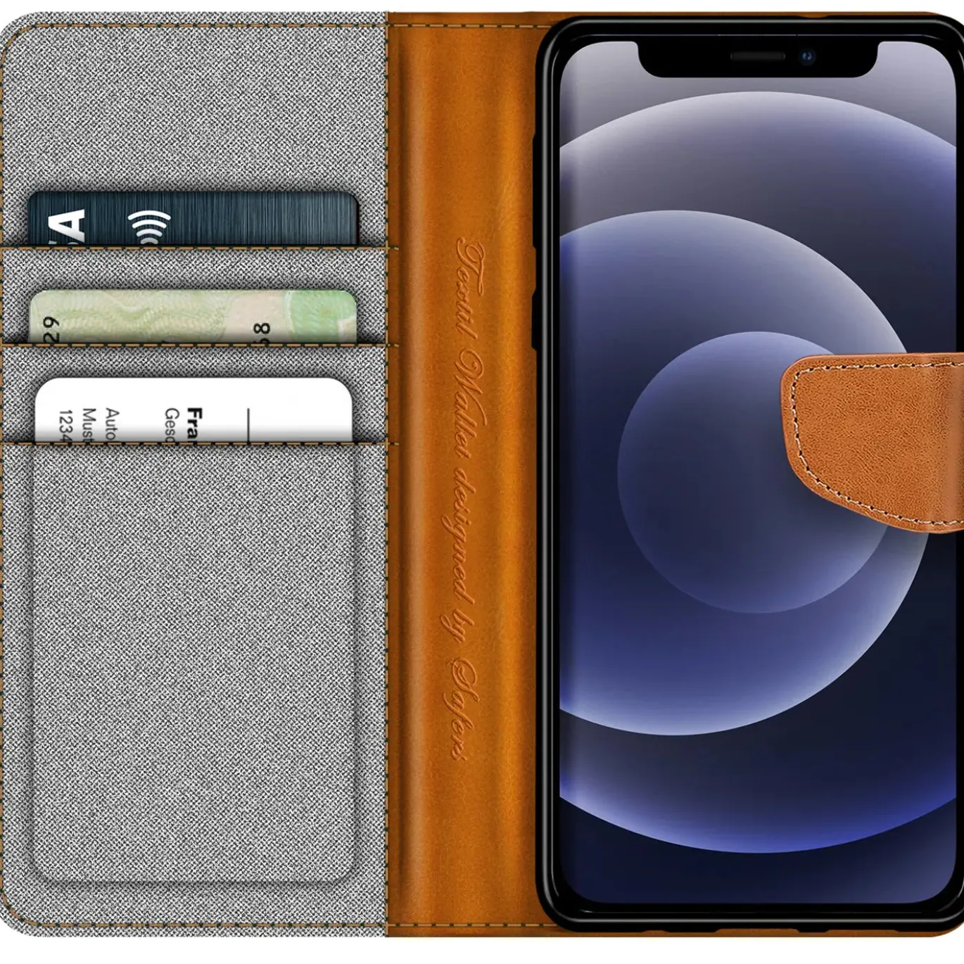 iPhone 12 Mini - Jeanslook Klapphülle mit Kartenfach