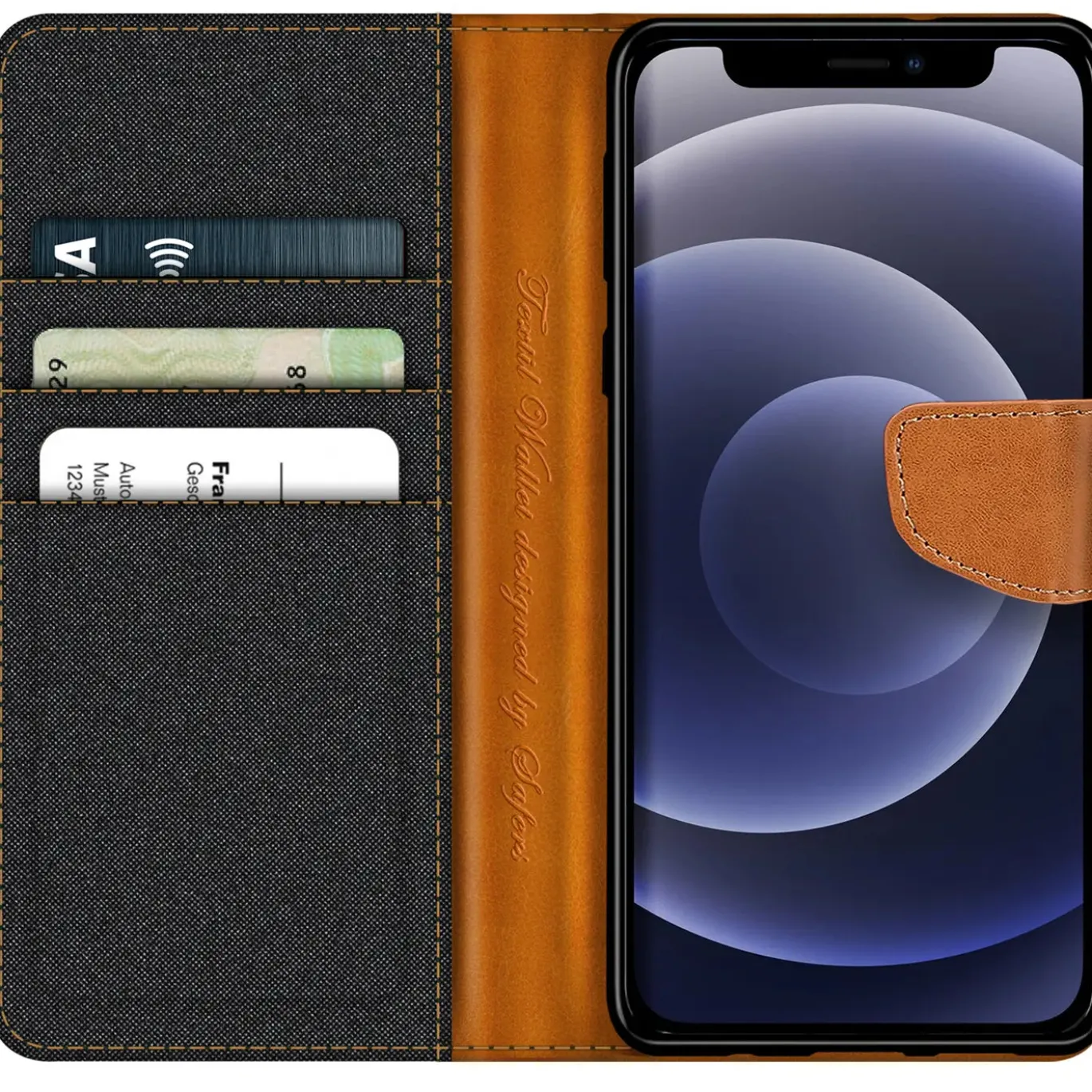 iPhone 12 Mini - Jeanslook Klapphülle mit Kartenfach