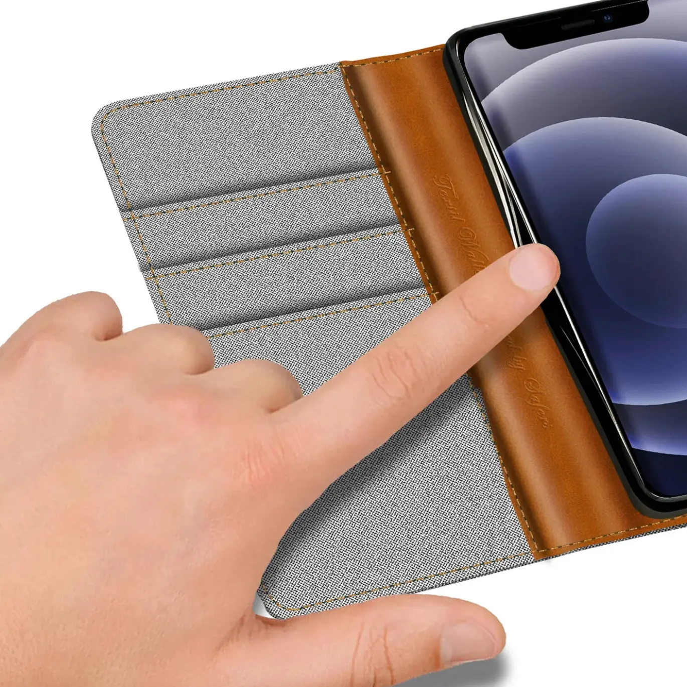 iPhone 12 Mini - Jeanslook Klapphülle mit Kartenfach