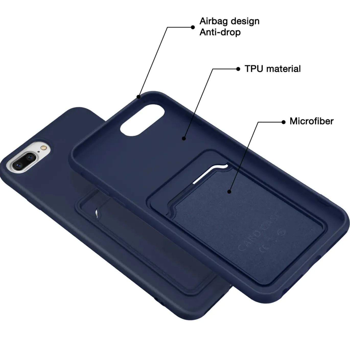 iPhone 7 Plus / 8 Plus - Silikonhülle mit Kartenfach & Kameraschutz