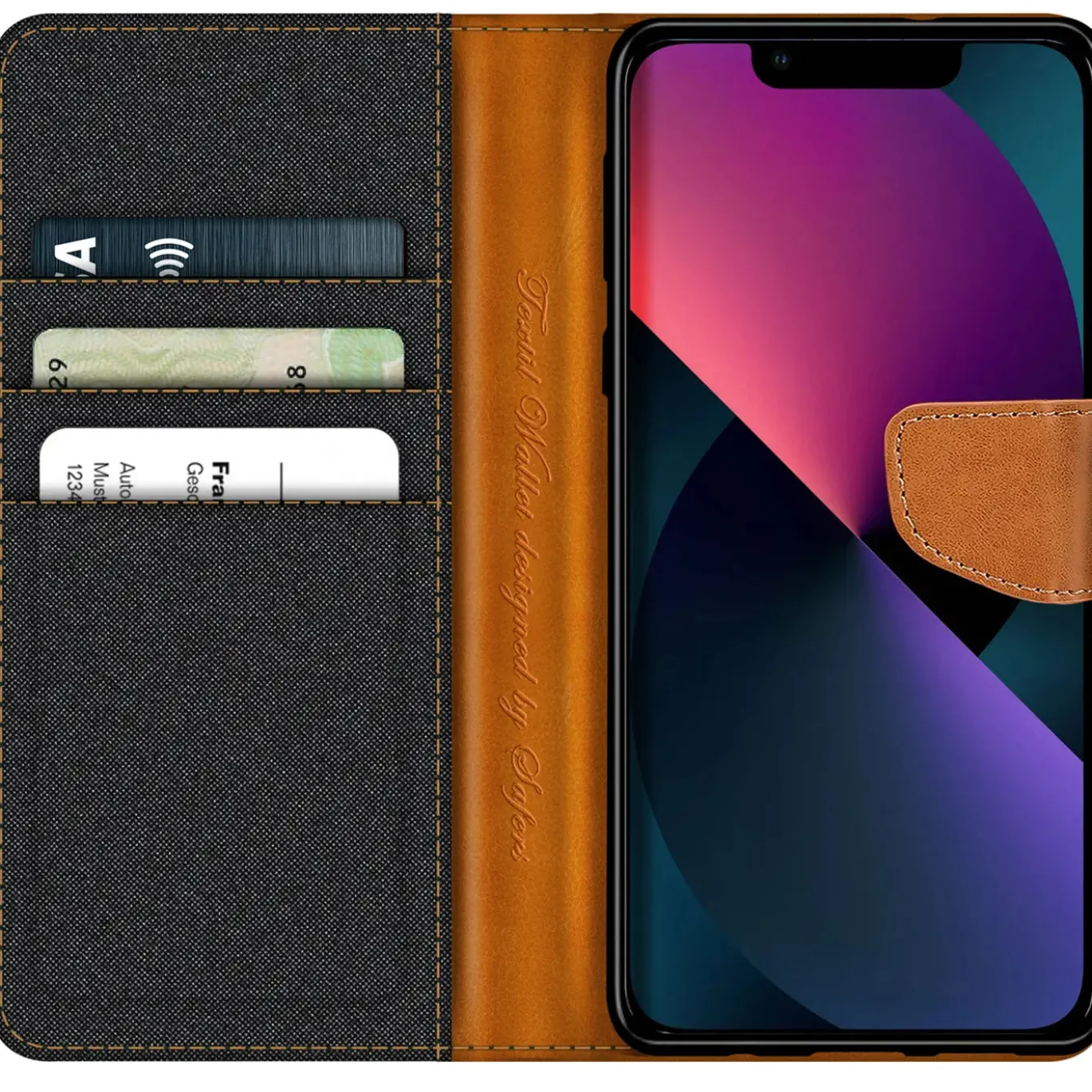 iPhone 14 Plus - Jeanslook Klapphülle mit Kartenfach