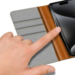 iPhone 16 Plus - Jeanslook Klapphülle mit Kartenfach