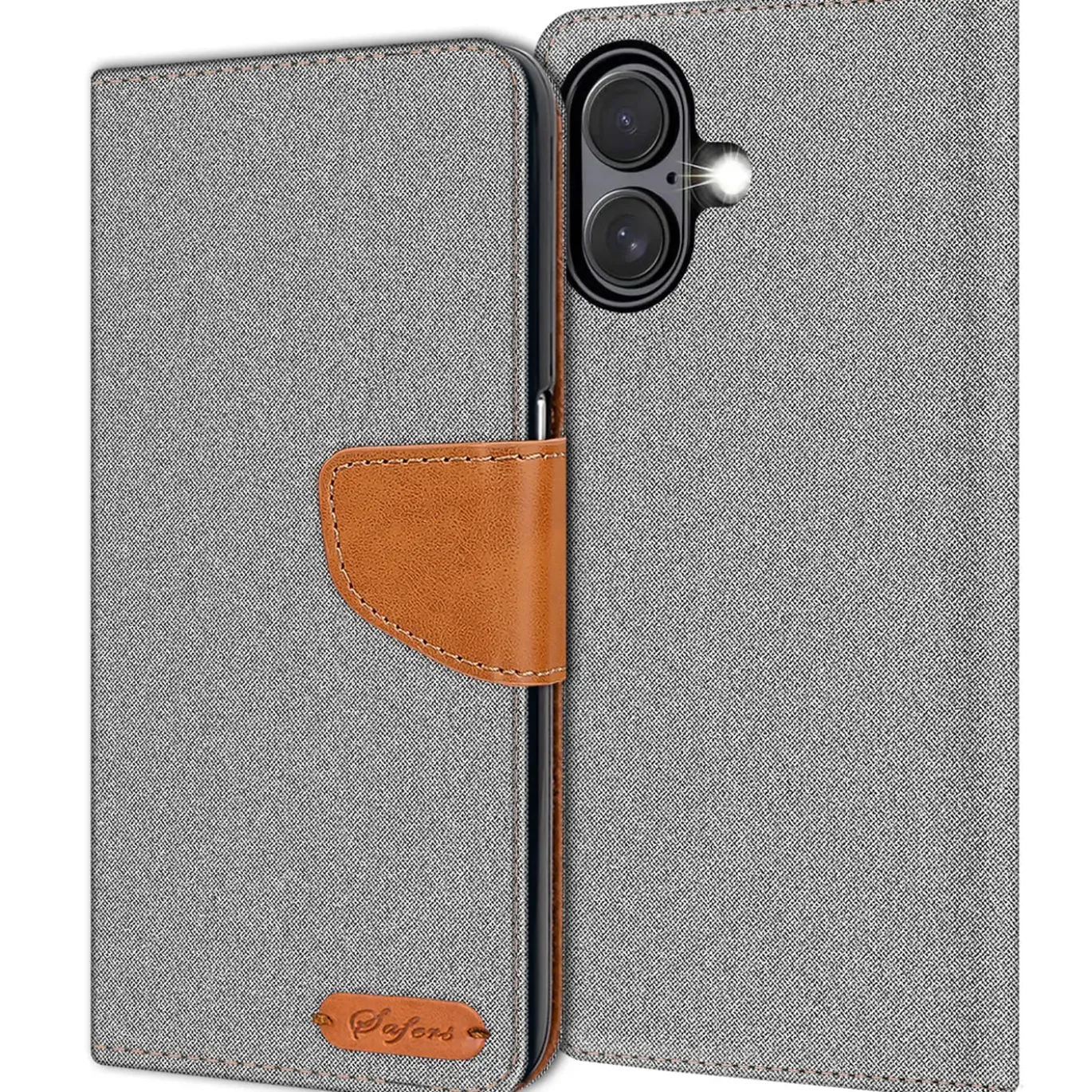 iPhone 16 Plus - Jeanslook Klapphülle mit Kartenfach