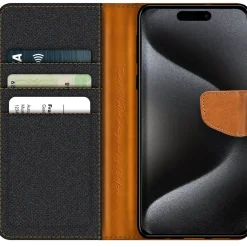 iPhone 16 Plus - Jeanslook Klapphülle mit Kartenfach