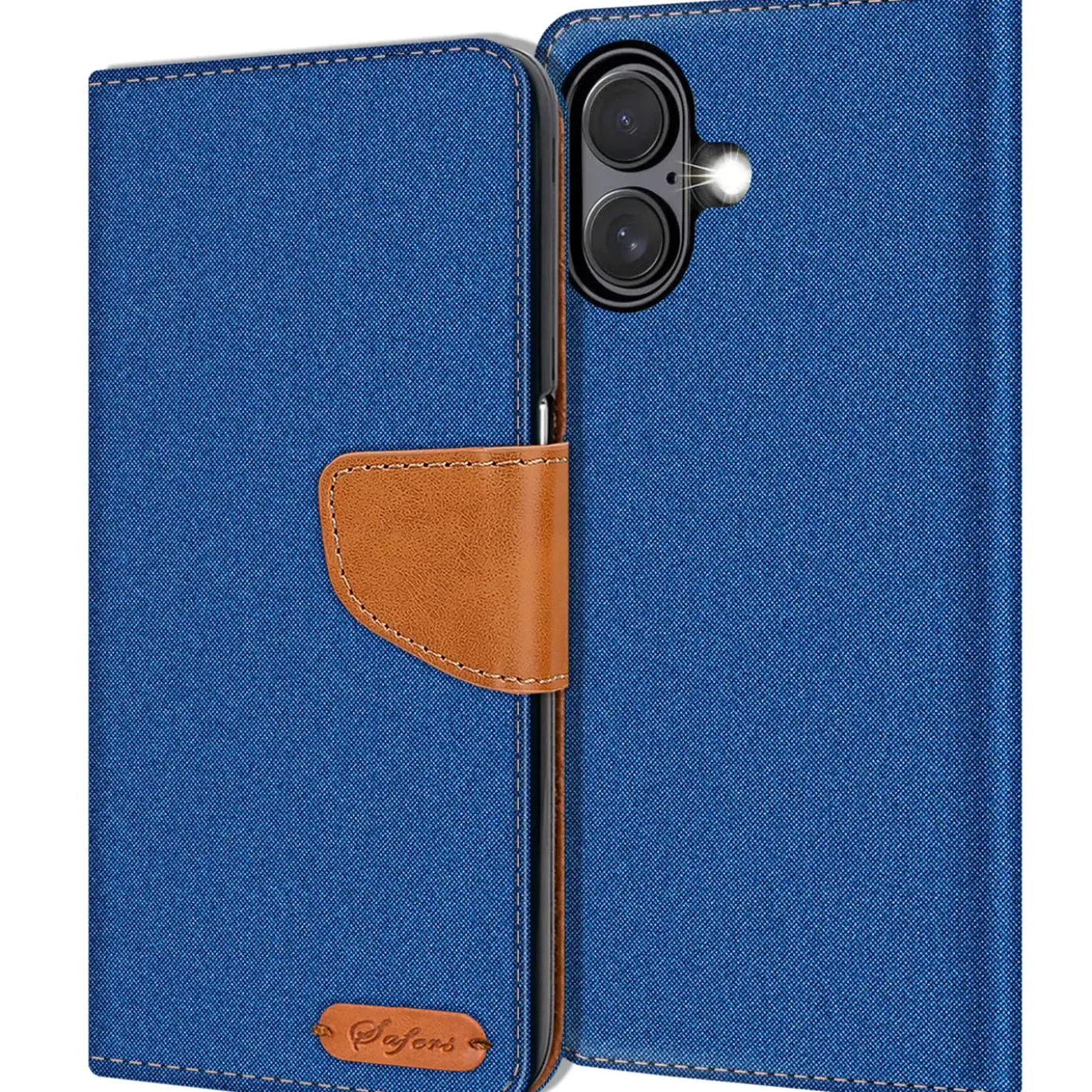 iPhone 16 Plus - Jeanslook Klapphülle mit Kartenfach