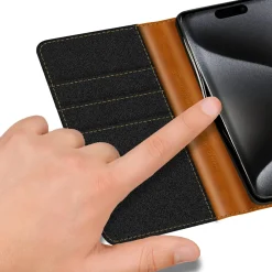 iPhone 16 Plus - Jeanslook Klapphülle mit Kartenfach