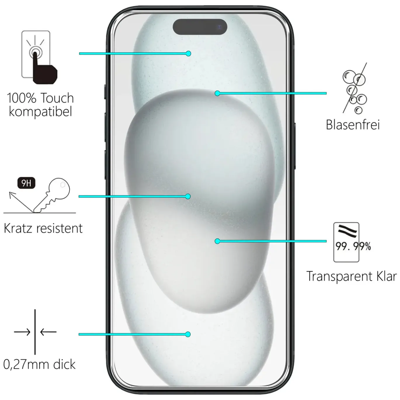 iPhone 15 Plus - 2x 9H Panzer Glasfolie, Displayfolie