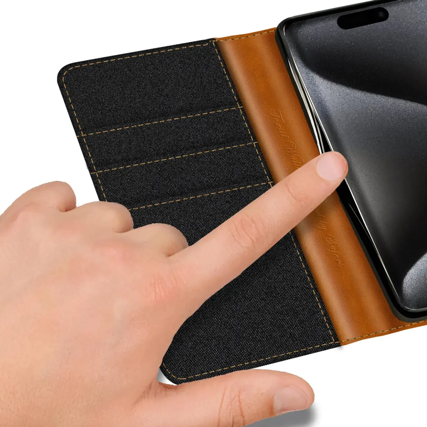 iPhone 16 Pro - Jeanslook Klapphülle mit Kartenfach