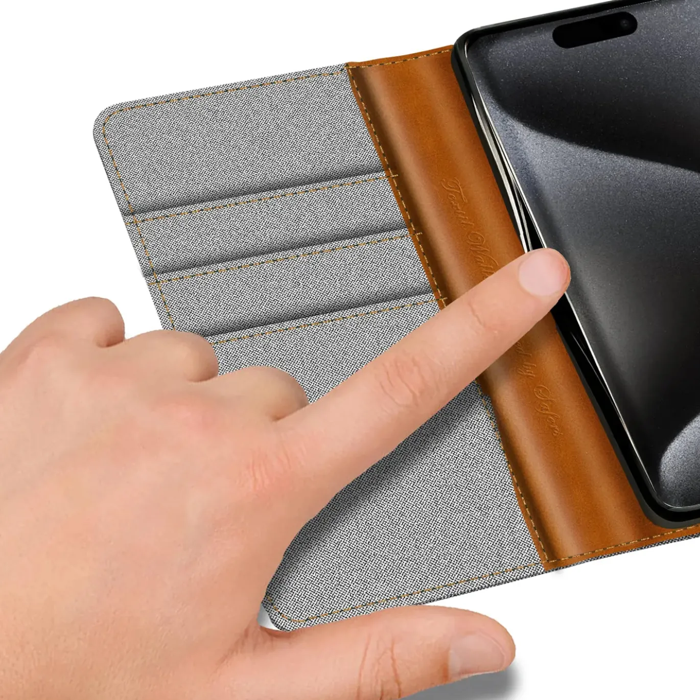 iPhone 16 Pro - Jeanslook Klapphülle mit Kartenfach