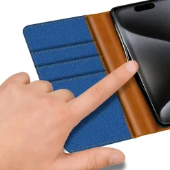 iPhone 16 Pro - Jeanslook Klapphülle mit Kartenfach
