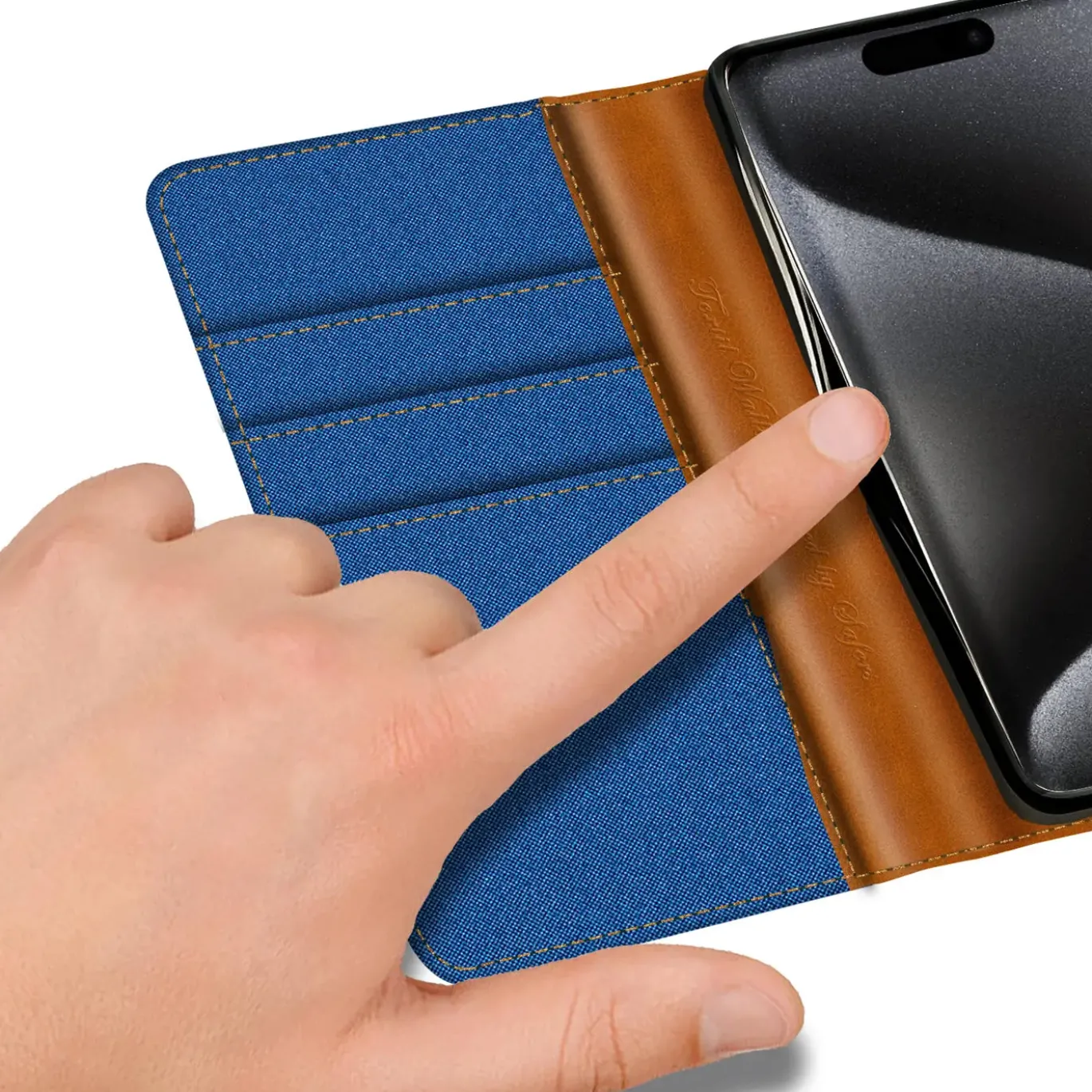 iPhone 16 Pro - Jeanslook Klapphülle mit Kartenfach