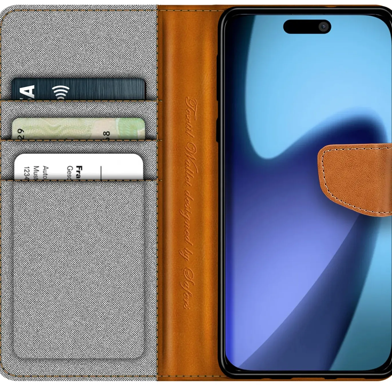 iPhone 17 Pro - Jeanslook Klapphülle mit Kartenfach