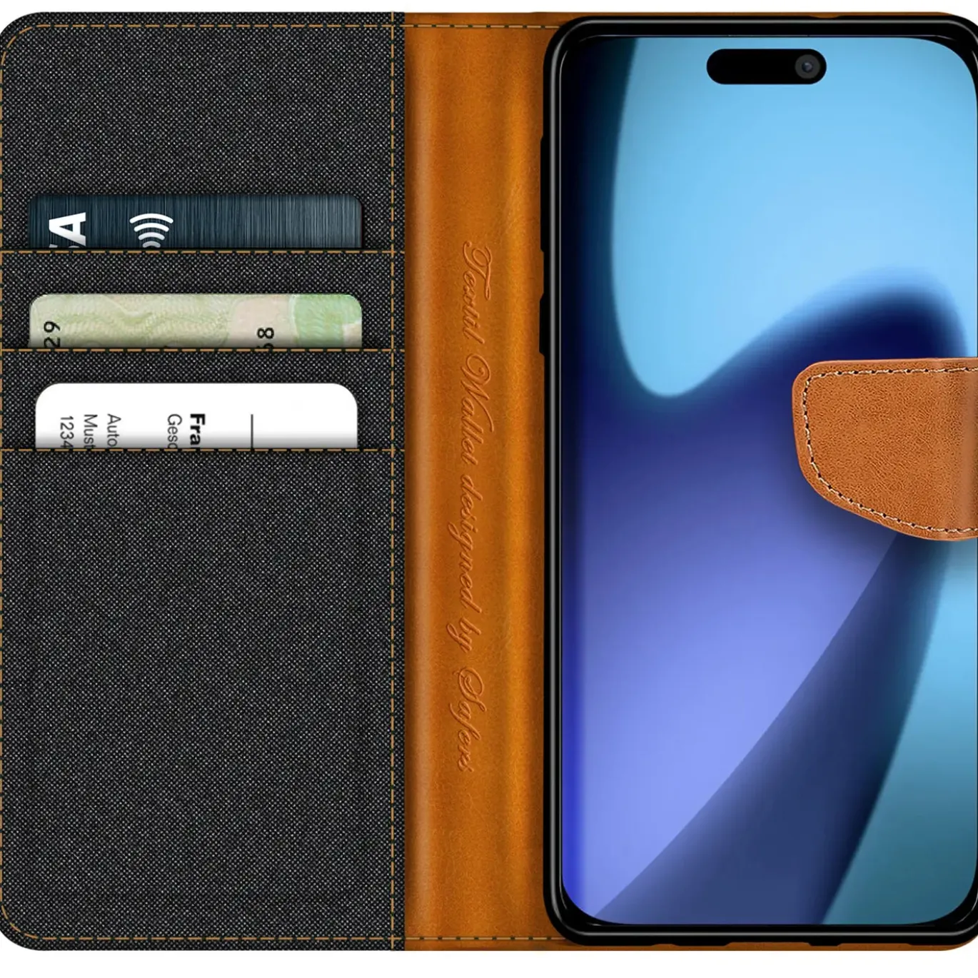 iPhone 17 Pro - Jeanslook Klapphülle mit Kartenfach