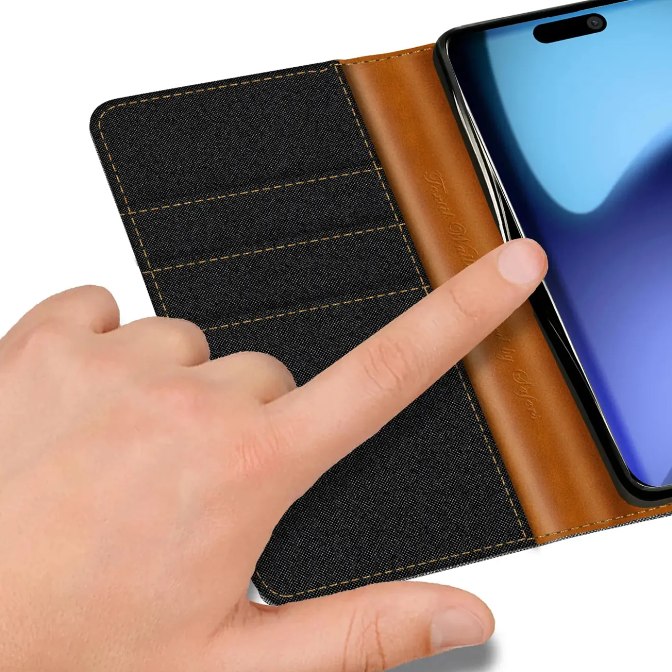 iPhone 17 Pro - Jeanslook Klapphülle mit Kartenfach