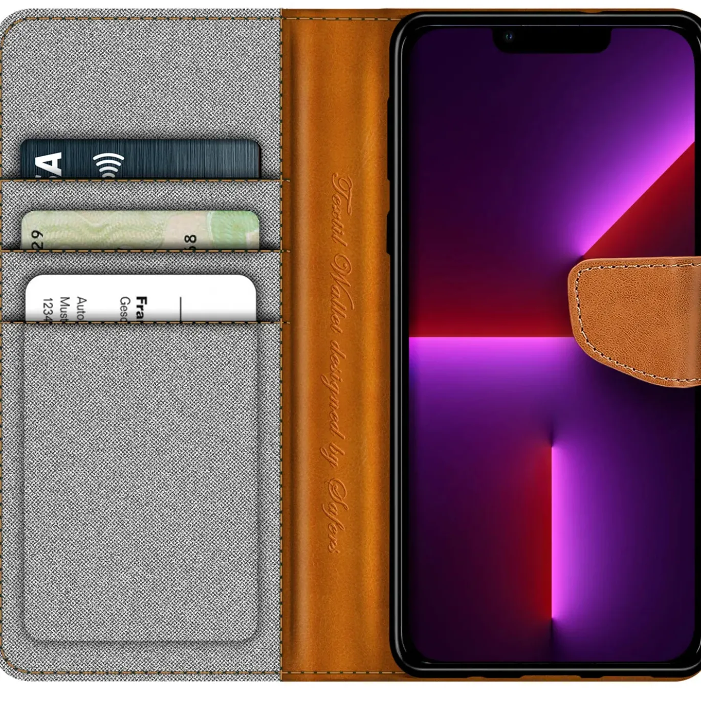iPhone 13 Pro - Jeanslook Klapphülle mit Kartenfach