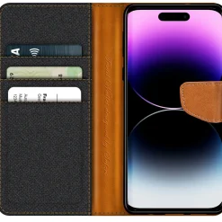 iPhone 14 Pro - Jeanslook Klapphülle mit Kartenfach