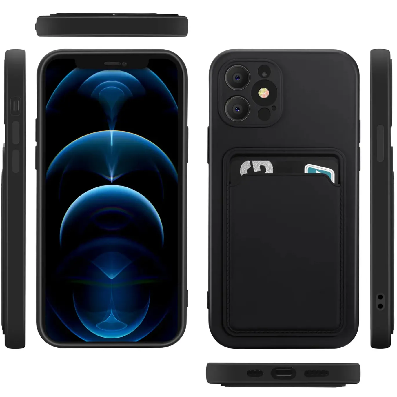 iPhone 12 Pro - Silikonhülle mit Kartenfach & Kameraschutz