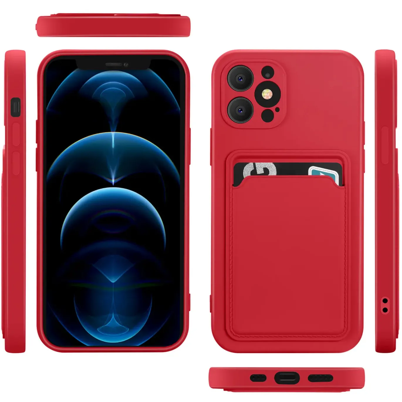 iPhone 12 Pro - Silikonhülle mit Kartenfach & Kameraschutz