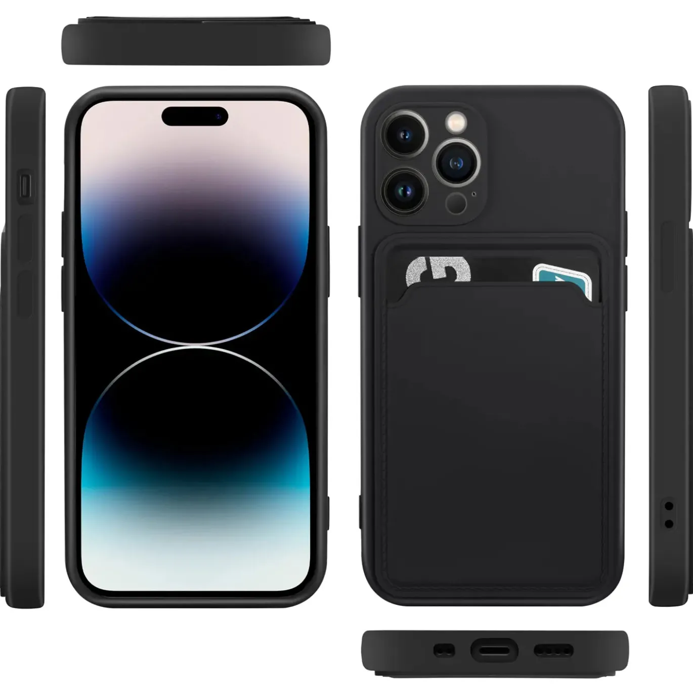 iPhone 15 Pro - Silikonhülle mit Kartenfach & Kameraschutz