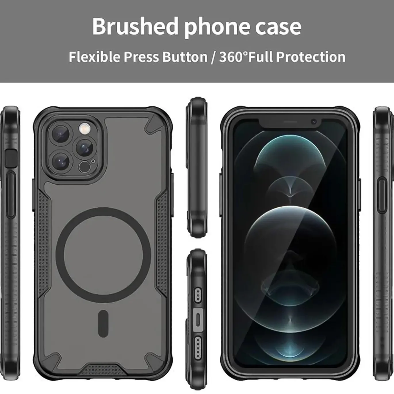 iPhone 12 Pro - Stoßfestes MagSafe Case in Schwarz mit halbtransparenter Rückseite