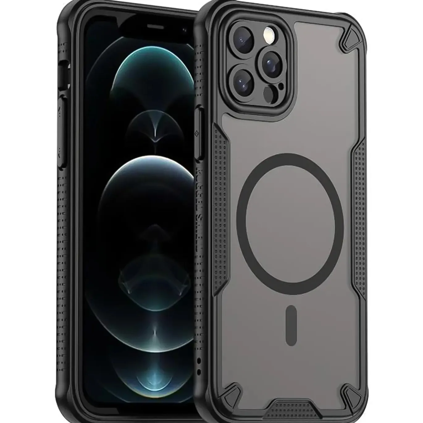 iPhone 12 Pro - Stoßfestes MagSafe Case in Schwarz mit halbtransparenter Rückseite