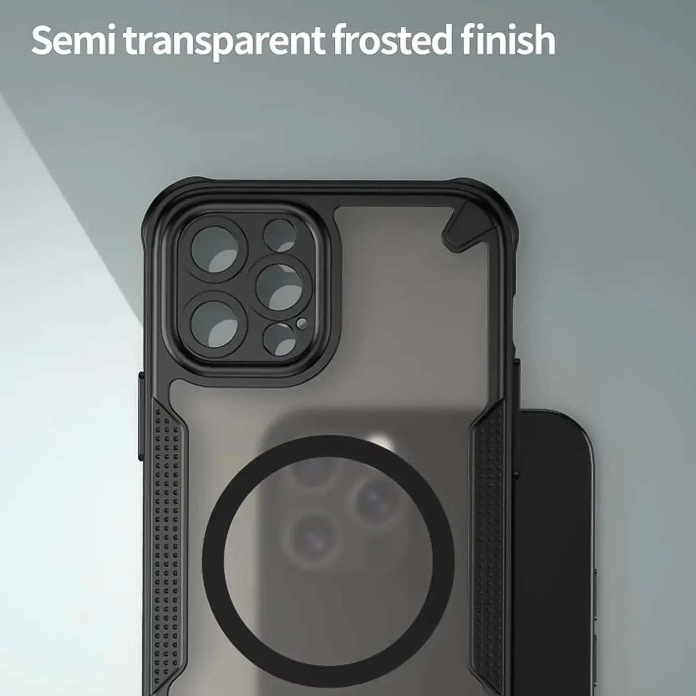 iPhone 12 Pro - Stoßfestes MagSafe Case in Schwarz mit halbtransparenter Rückseite